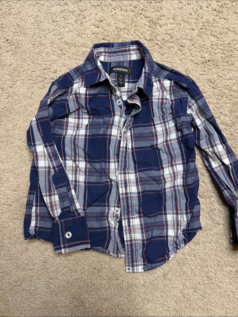 Nordstrom Boys Blue Plaid Long-Sleeve Button-Down Shirt